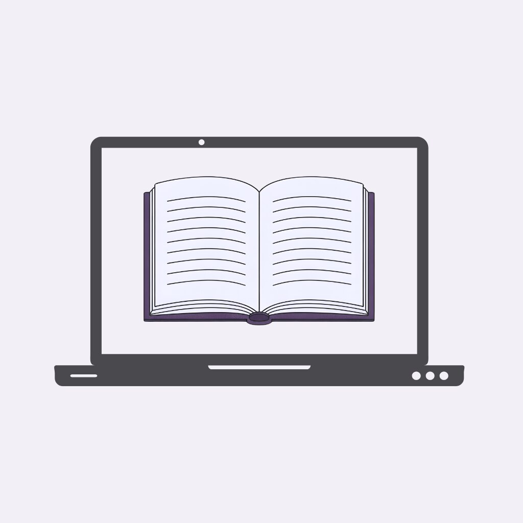 laptop with a book on the screen